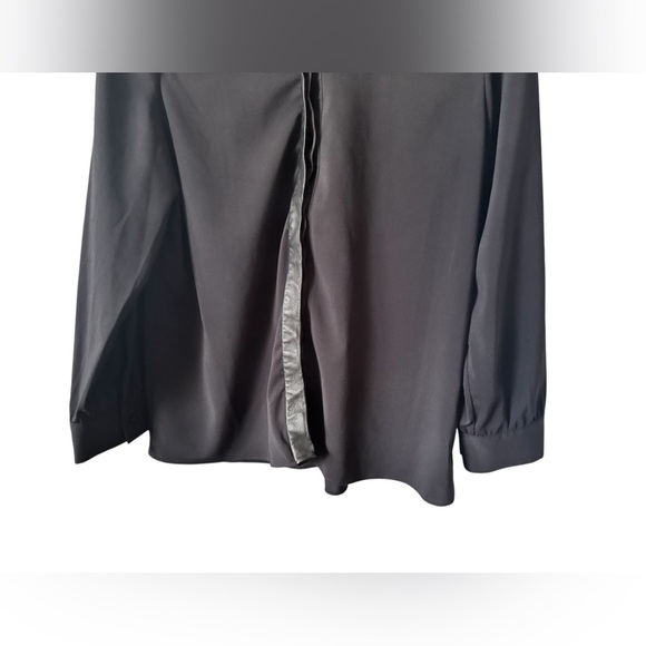 Alice + Olivia Black Long Sleeve Button Down Blouse Leather Collar sz M - Picture 6 of 13